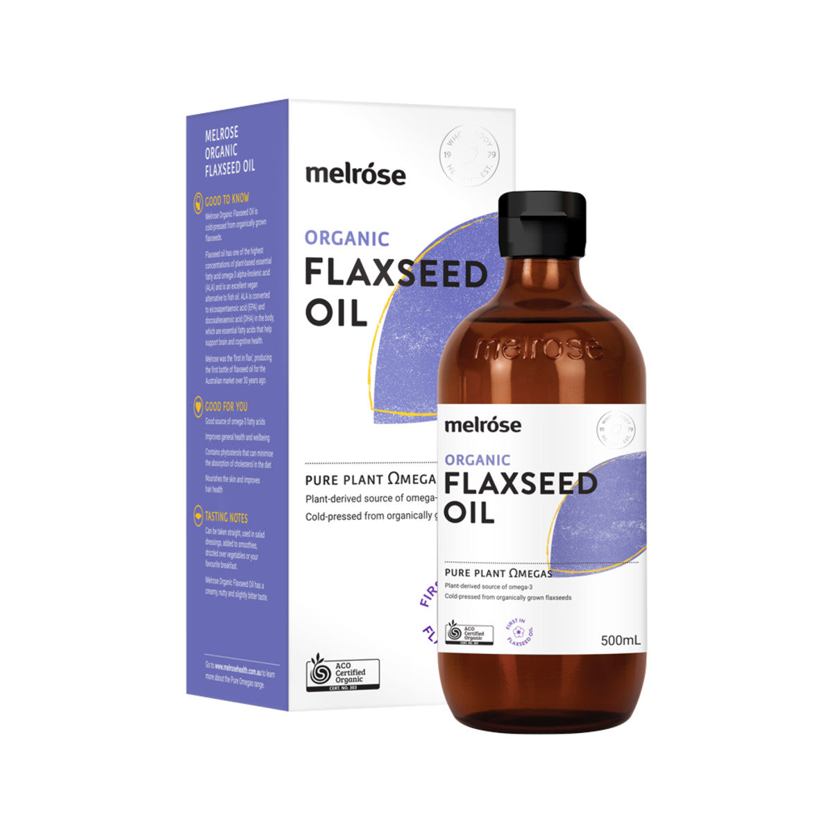 image of Melrose Organic Flaxseed Oil 500ml on white background 