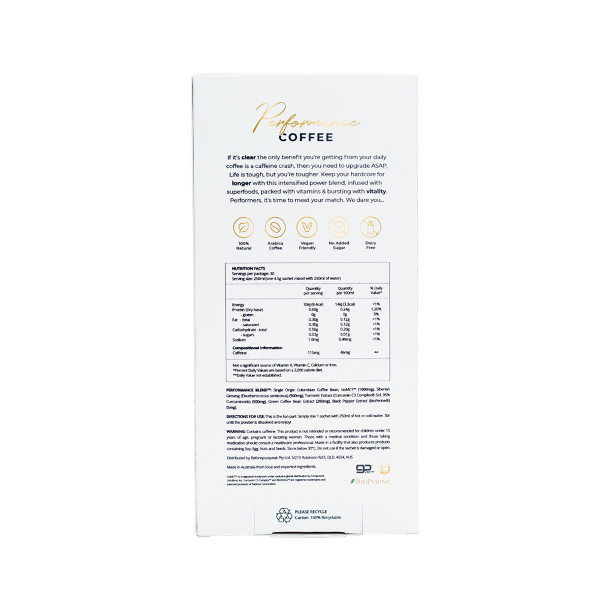 image of Before You Speak Performance Coffee Unsweetened 4.5g x 30 Pack on white background