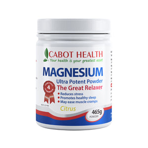 Cabot Health Magnesium Ultra Potent Citrus Powder 465g — high-potency citrus-flavoured magnesium