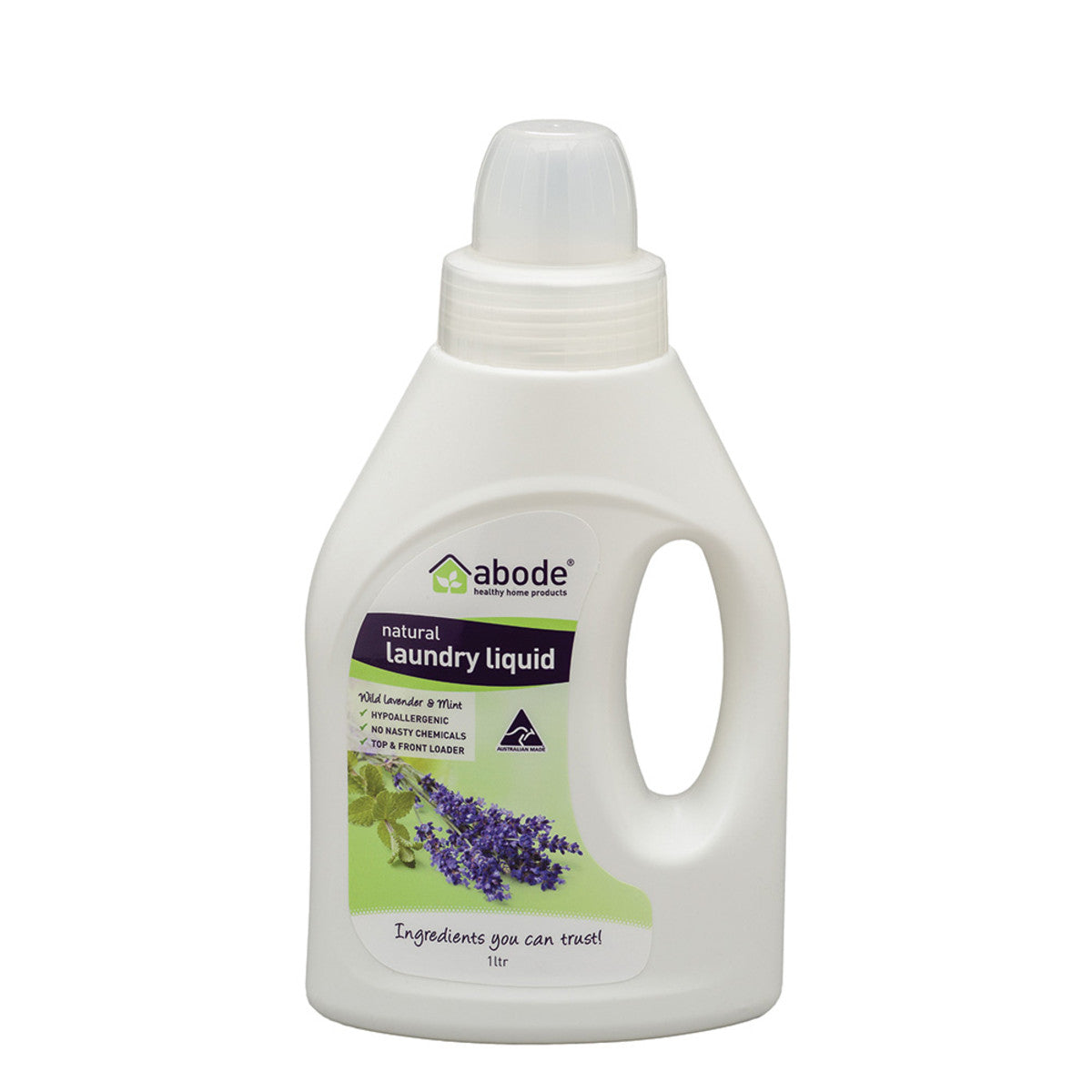 image of Abode Laundry Liquid (Front & Top Loader) Wild Lavender & Mint 1L on white background