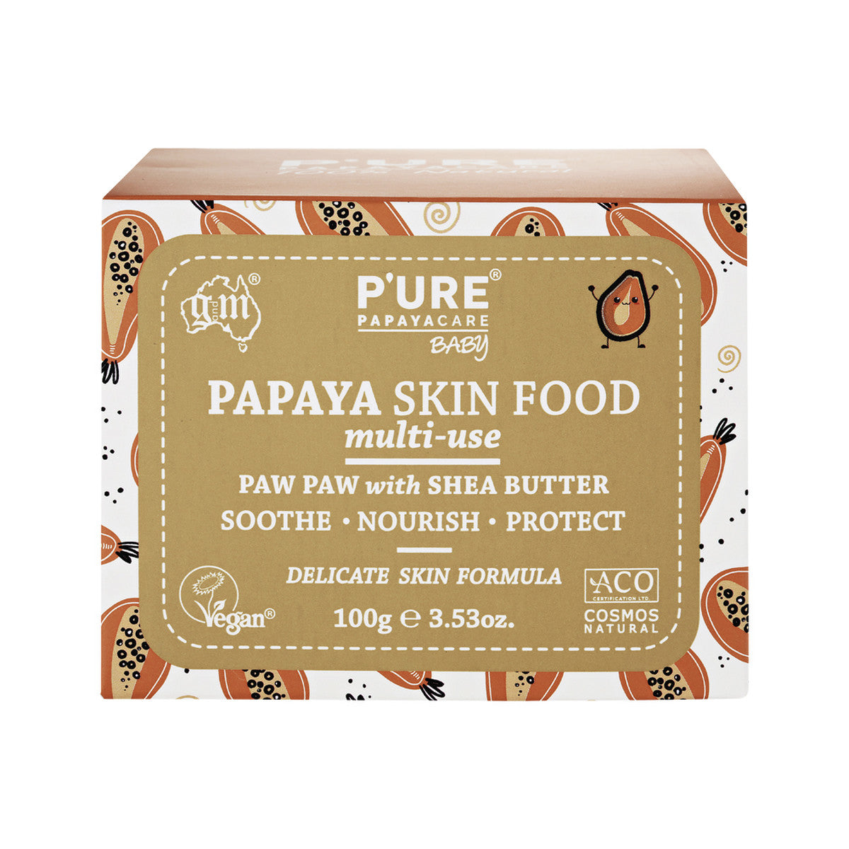 image of P'URE Papayacare Baby Papaya Skin Food Multi-Use (Paw Paw with Shea Butter) 100g on white background 