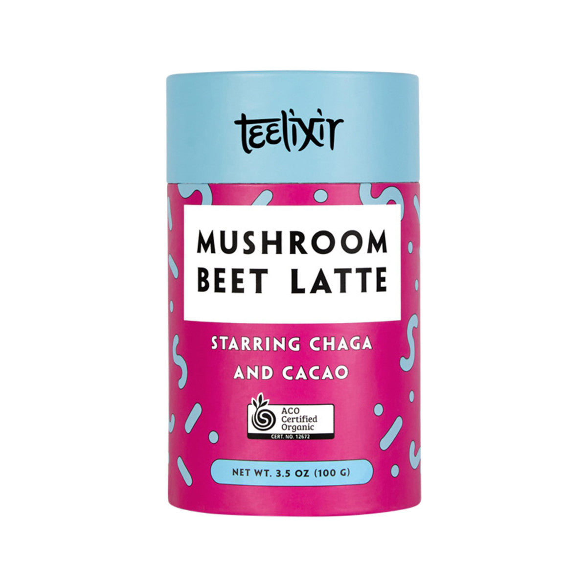 image of Teelixir Organic Mushroom Beet Latte (Chaga and Cacao) 100g on white background