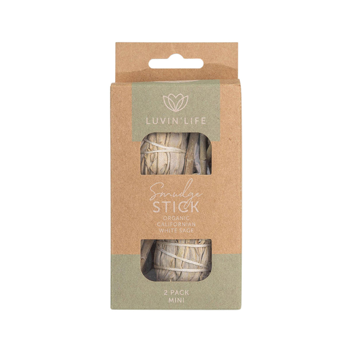 image of Luvin' Life Organic Californian White Sage Smudge Stick mini 2 pack on white background