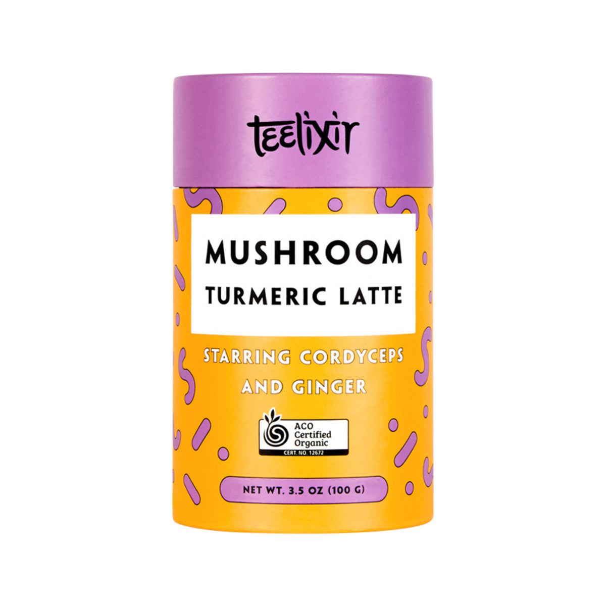 image of Teelixir Organic Mushroom Turmeric Latte (Starring Cordyceps and Ginger) 100g on white background 