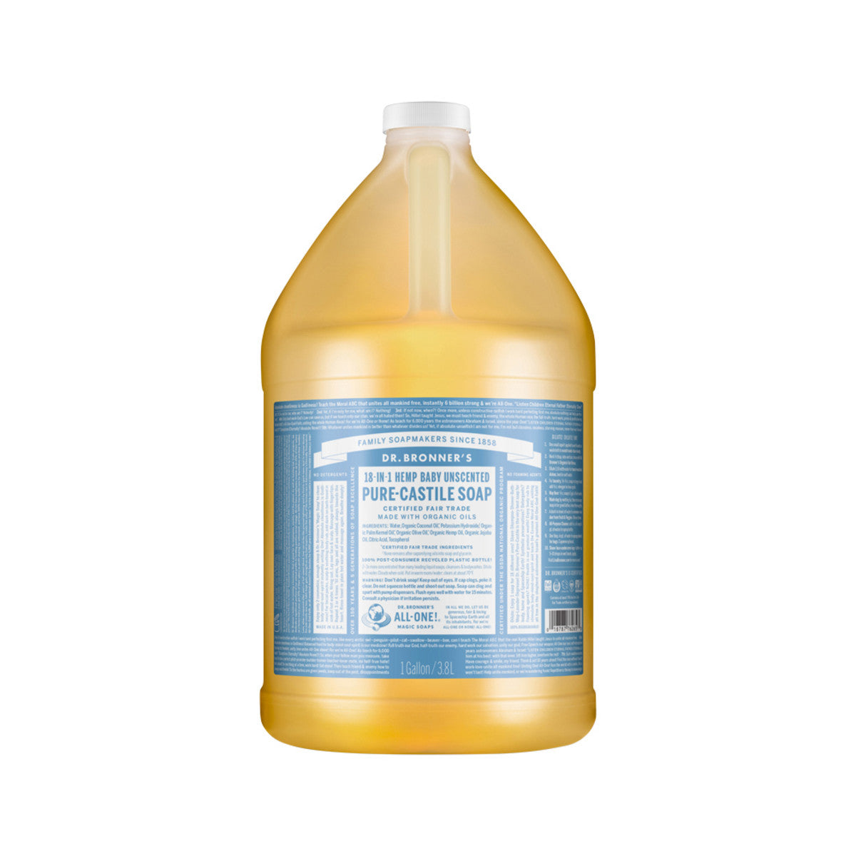 image of Dr. Bronner's Pure-Castile Soap Liquid (Hemp 18-in-1) Baby Unscented 3.78L on white background 