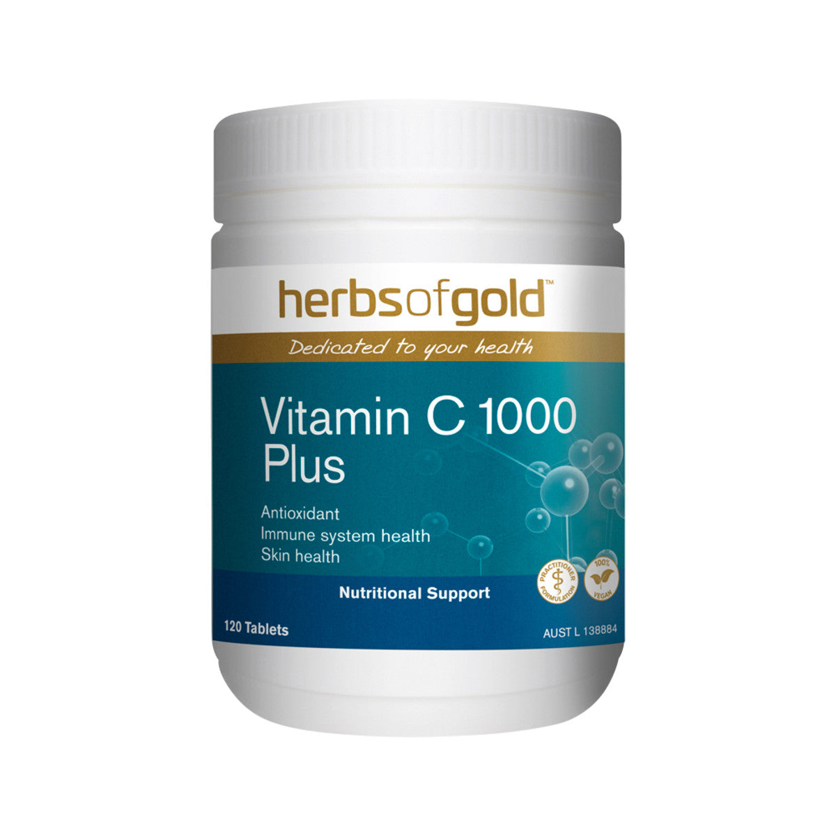 image of Herbs Of Gold Vitamin C 1000 Plus Zinc & Bioflavonoids 120t on white background 