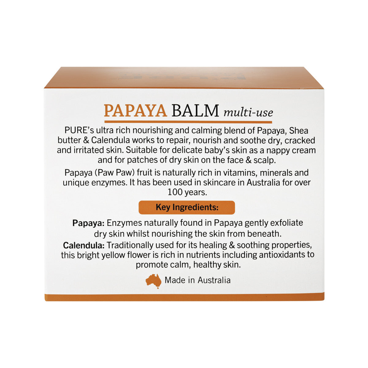 image of P'URE Papayacare Papaya Balm Multi-Use (Paw Paw with Calendula) 100g on white background 