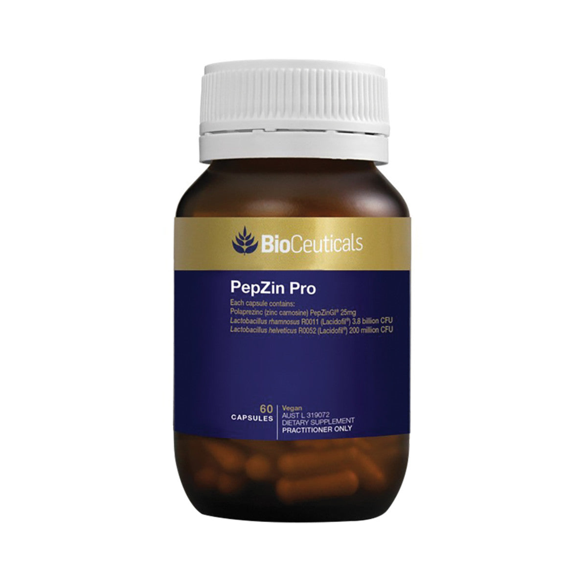 image of BioCeuticals PepZin Pro 60c on white background 