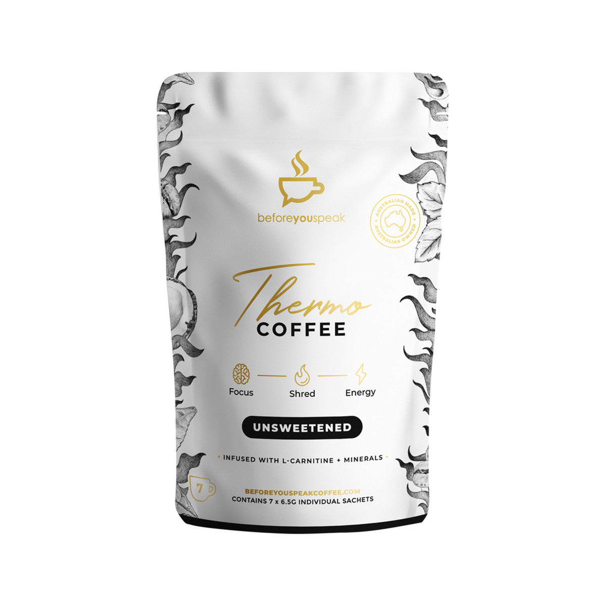 image of Before You SpeakThermo Coffee Unsweetened 6.5g x 7 Pack on white background
