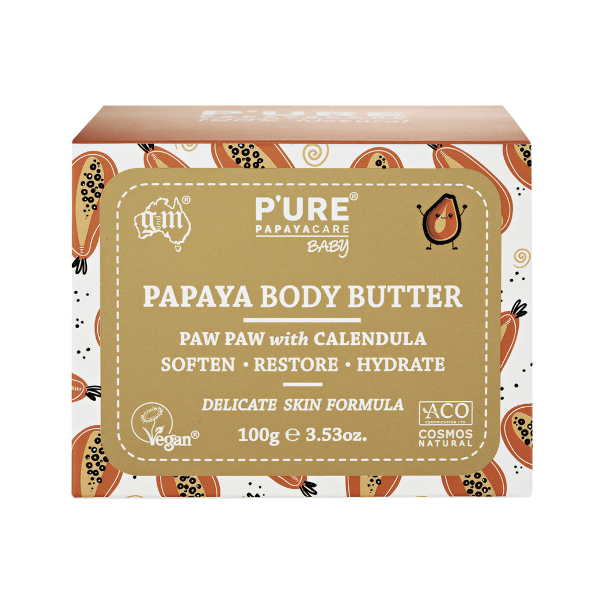 image of P'URE Papayacare Baby Papaya Body Butter (Calendula with Paw Paw) 100g on white background 