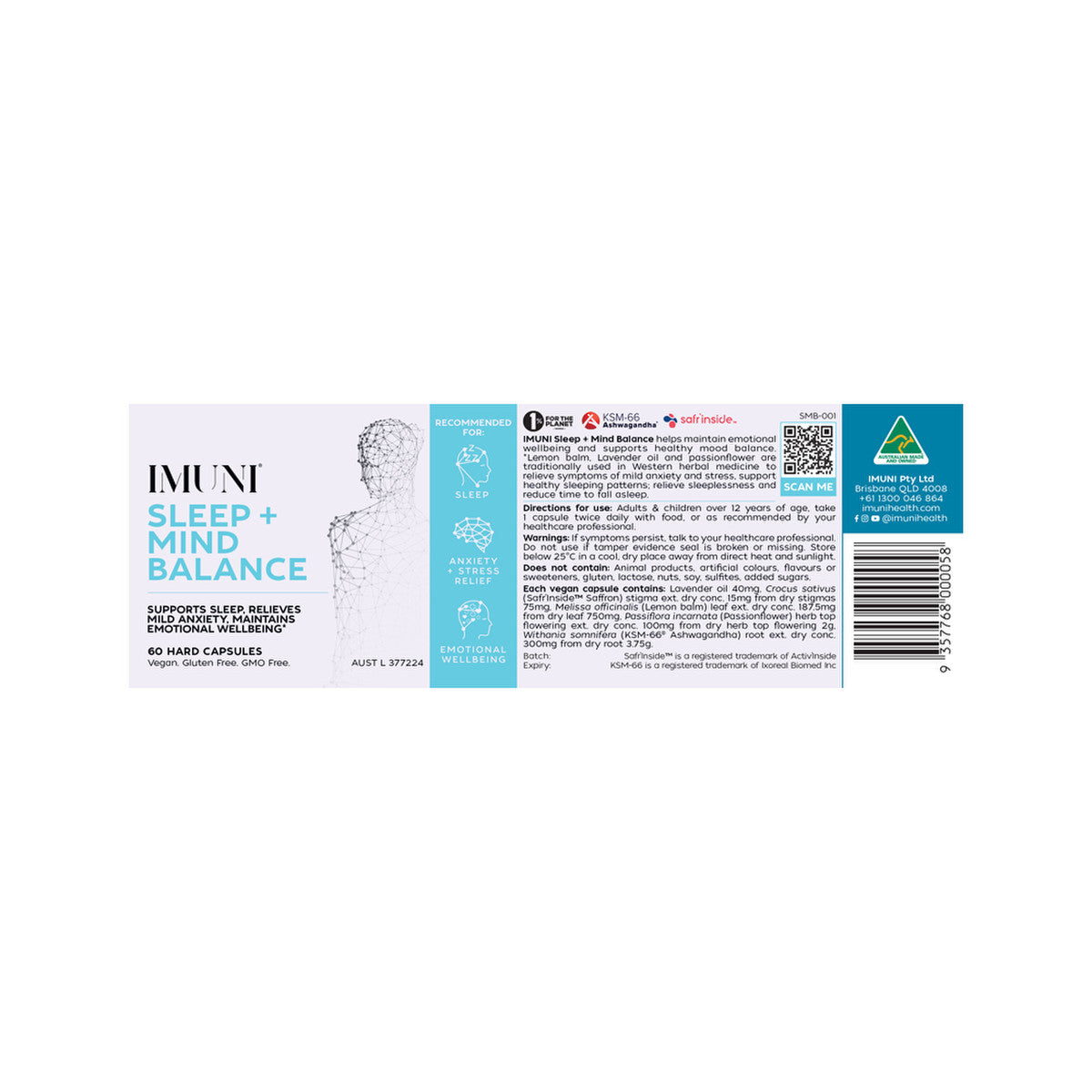 image of IMUNI Sleep + Mind Balance 60c on white background 