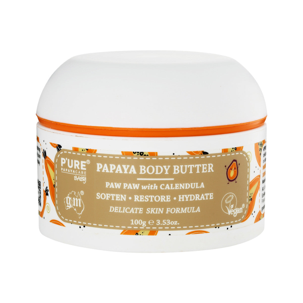 image of P'URE Papayacare Baby Papaya Body Butter (Calendula with Paw Paw) 100g on white background 