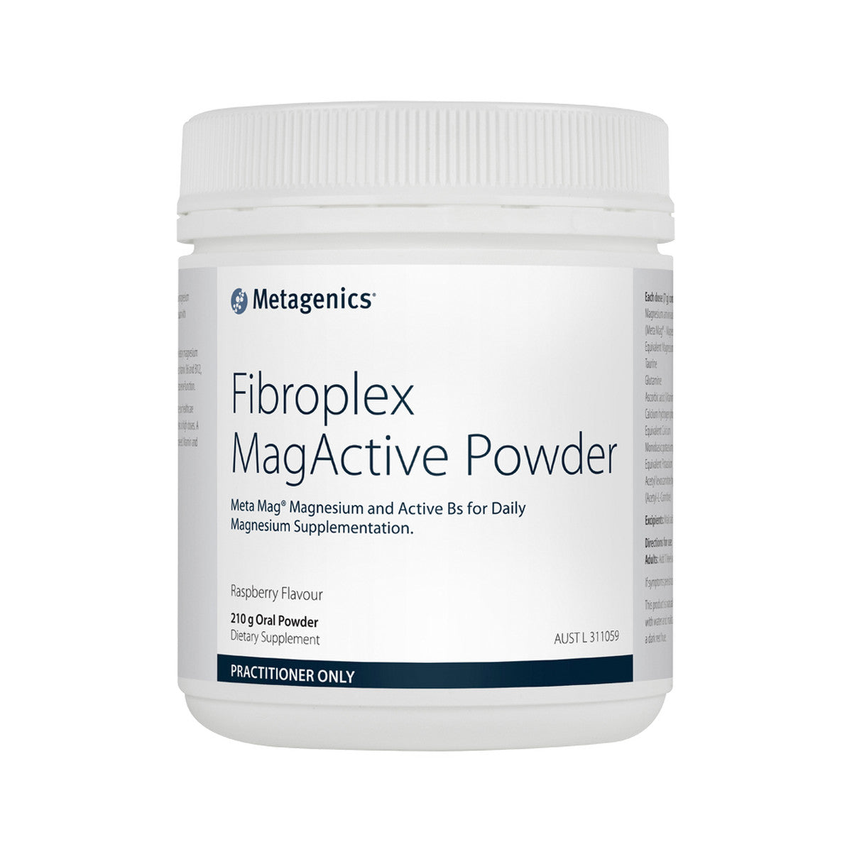 image of Metagenics Fibroplex MagActive Rasperry 210g on white background
