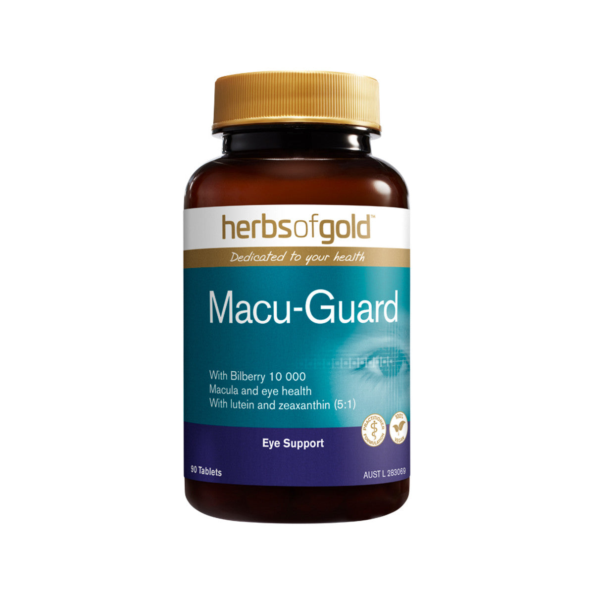 image of Herbs of Gold Macu Guard with Bilberry 10000 90t on white background 