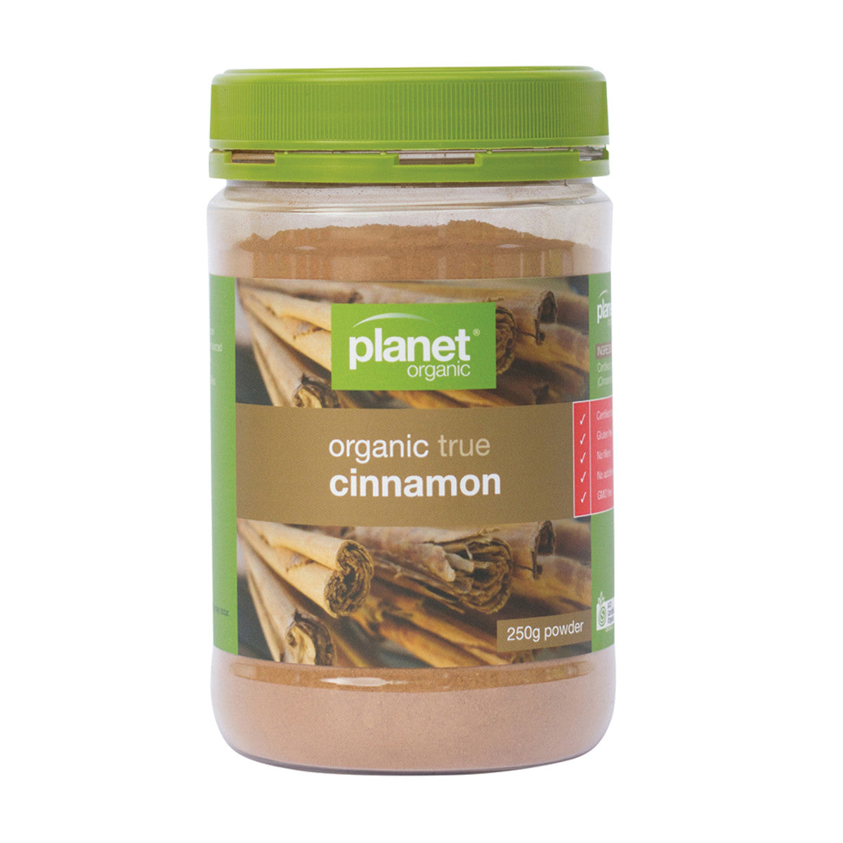 image Planet Organic Organic Ground Cinnamon Jar 250g with white background