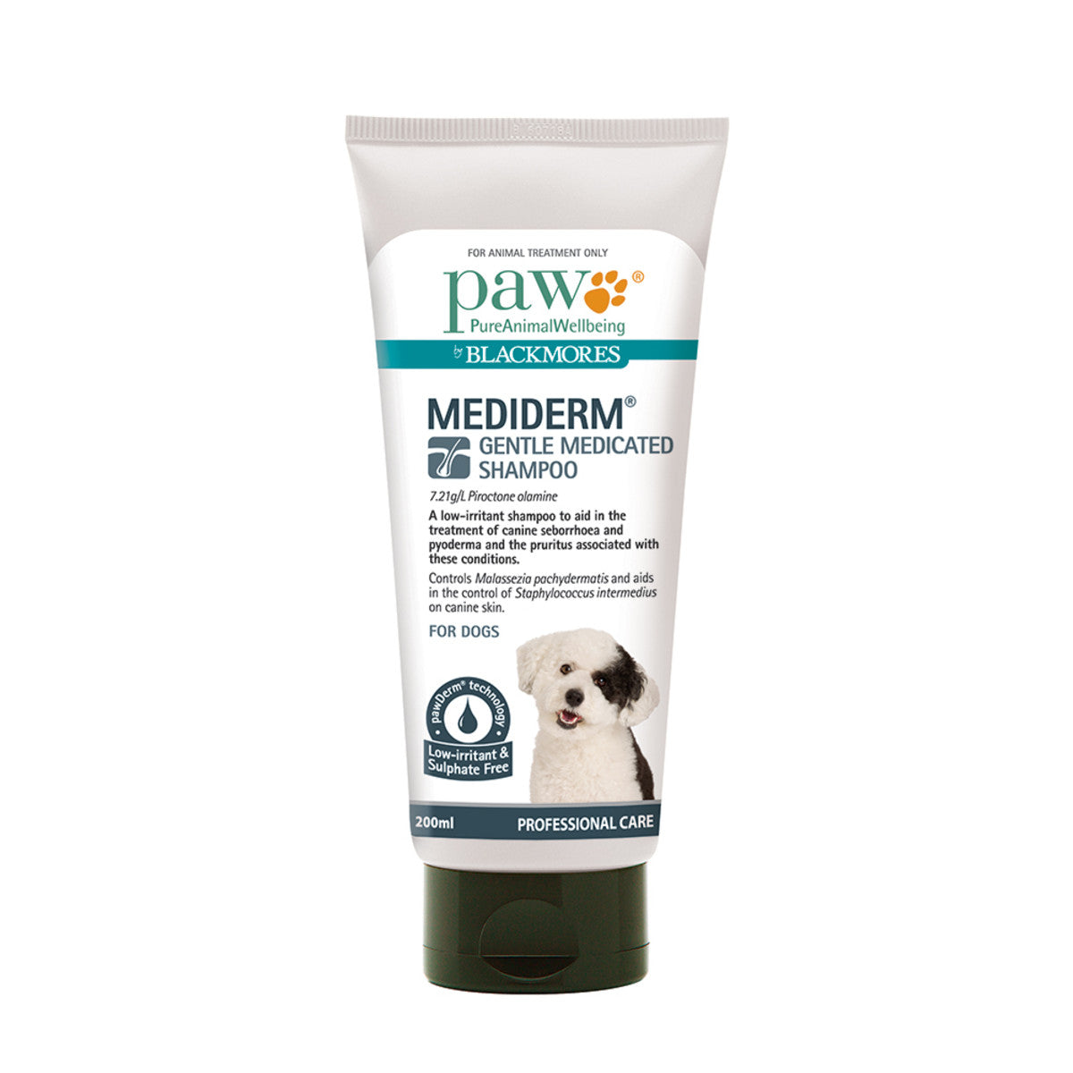 image of PAW By Blackmores MediDerm Gentle Medicated Shampoo for dogs 200ml on white background 