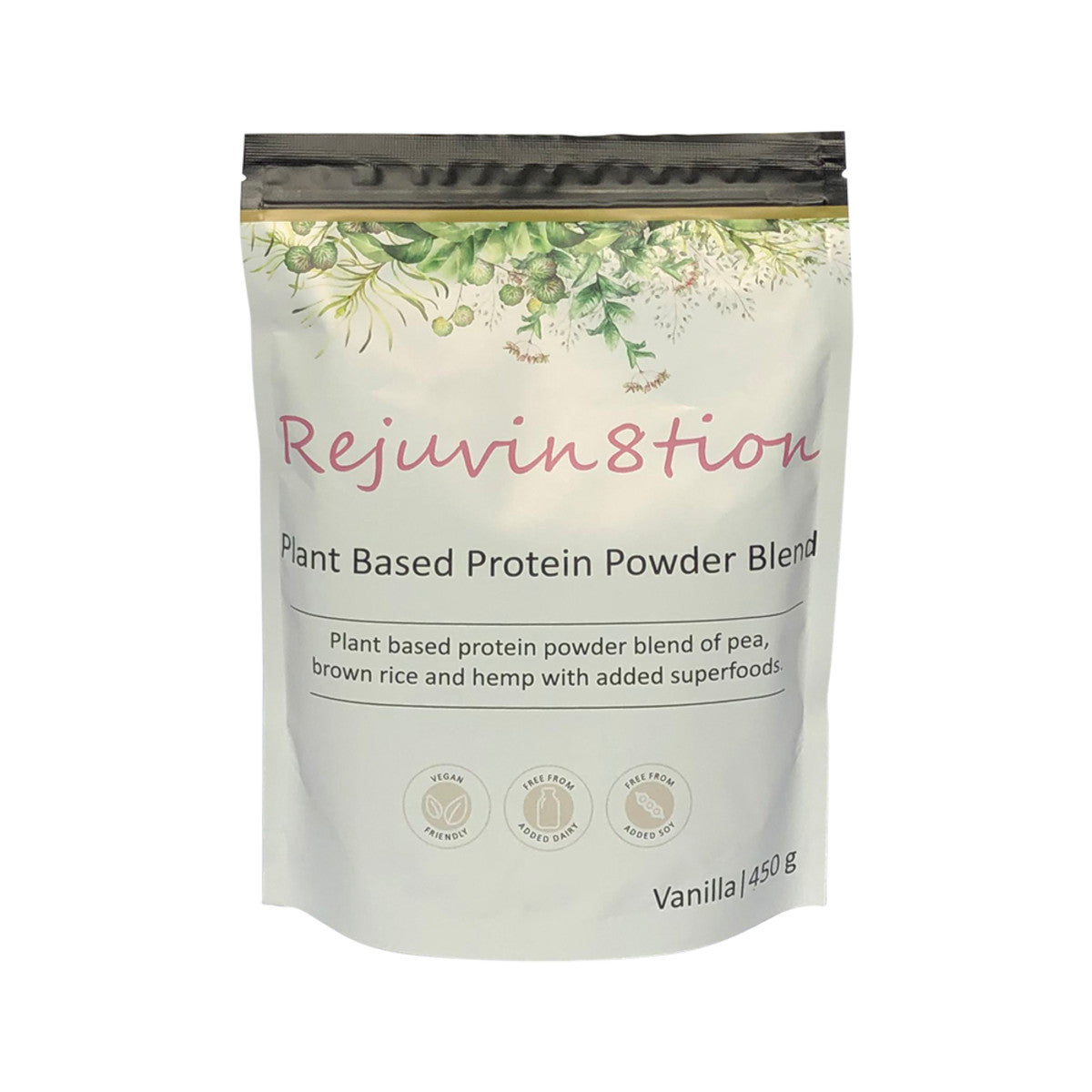 image of Rejuvin8tion Plant Based Protein Powder Blend Vanilla 450g on white background