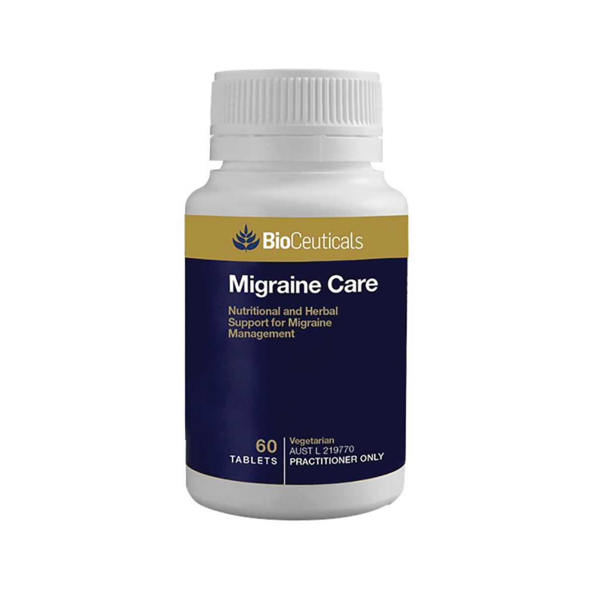 image of BioCeuticals Migraine Care 60t on white background 