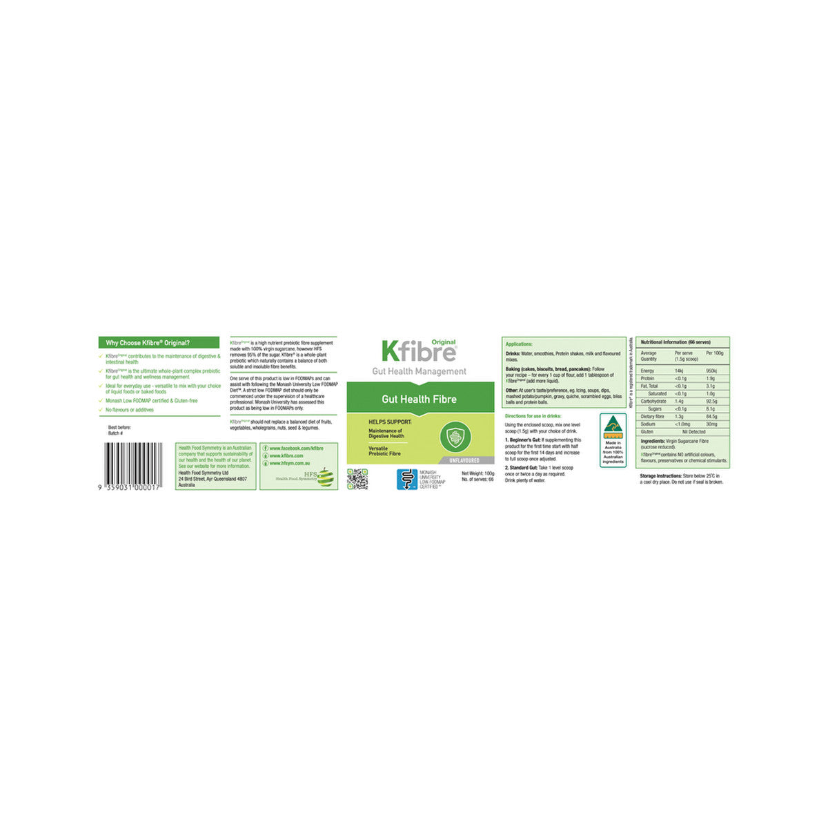 Kfibre Original Gut Health Fibre Unflavoured Tub 100g