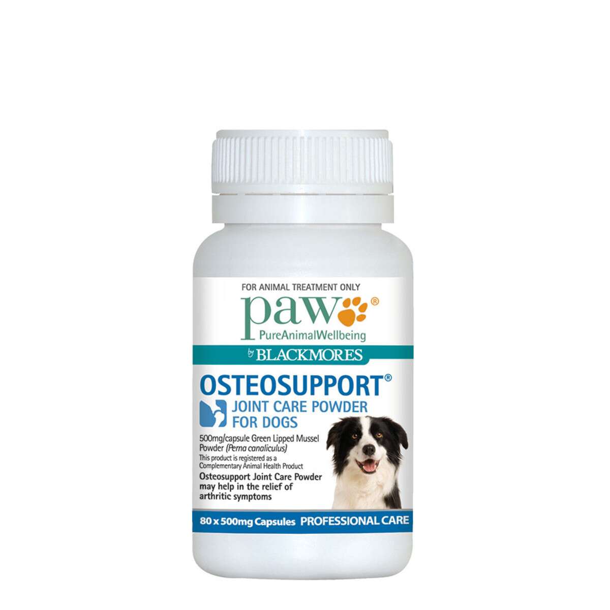 image of PAW By Blackmores OsteoSupport Joint Care For Dogs 80 caps x 500mg on white background 
