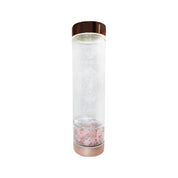 image of Luvin' Life Water Bottle Rose Quartz Crystals & Rose Gold 'Love' (Includes Sleeve) 550ml on white background 